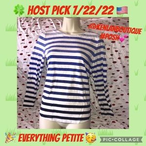 Talbots petite SP blue and white striped top stained
